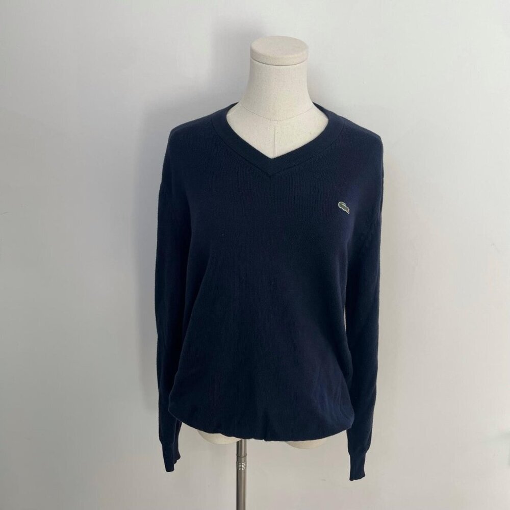 Lacoste 100% Cotton Navy V Neck Sweater | Women’s Size 4/ Small